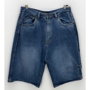 Y2K FUBU Baggy Denim Cargo Shorts Men's 40 Blue Carpenter Skater Streetwear